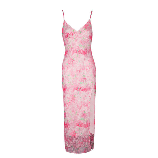 Damen elegantes Maxikleid mit floralem Muster und seitlichem Schlitz R&B