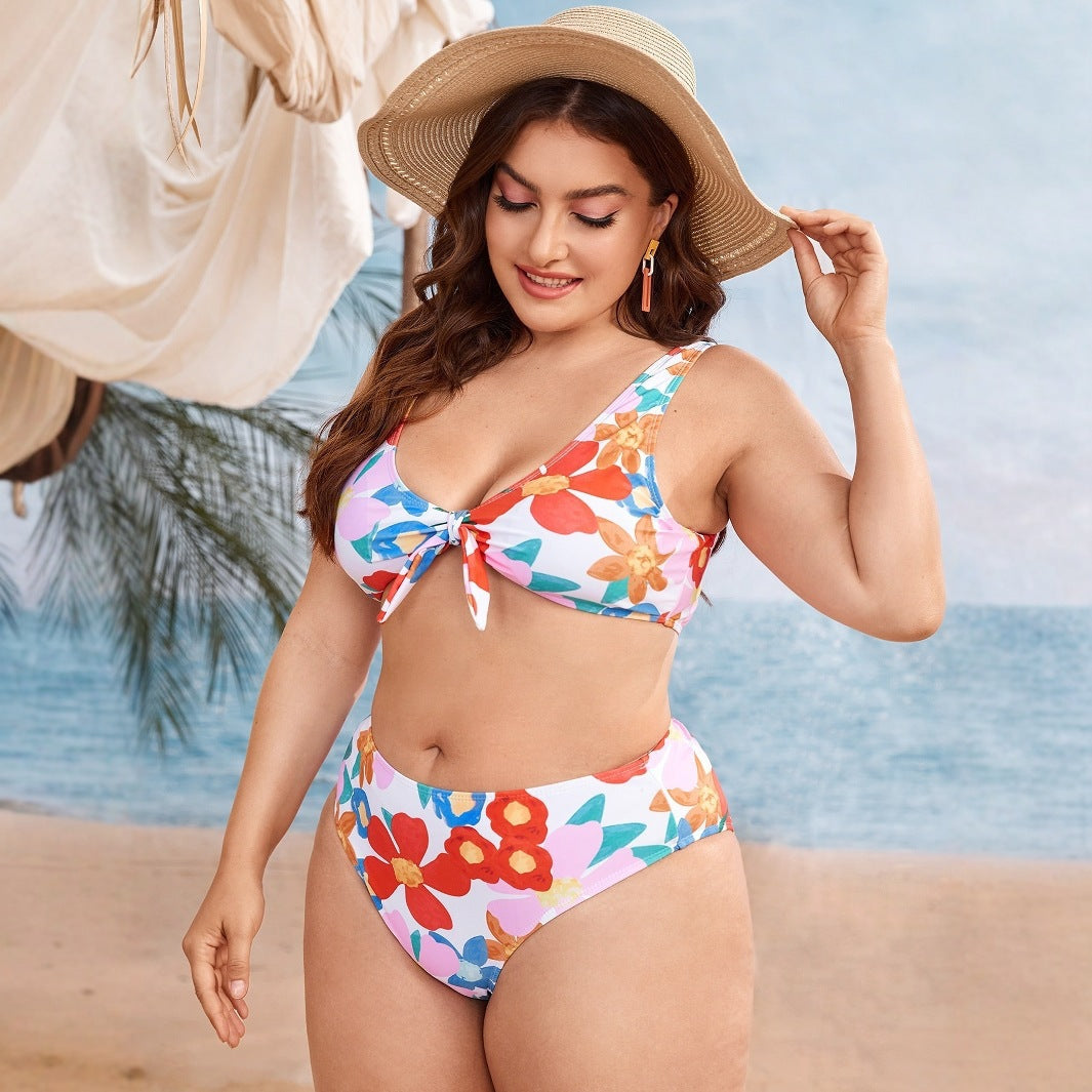 Damen Hochgeschnittenes Bikini-Set mit floralem Design R&B