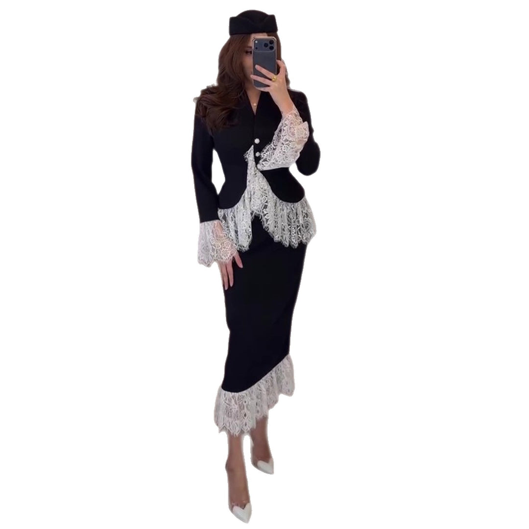 Damen Elegante Blazer mit Spitzenakzenten R&B
