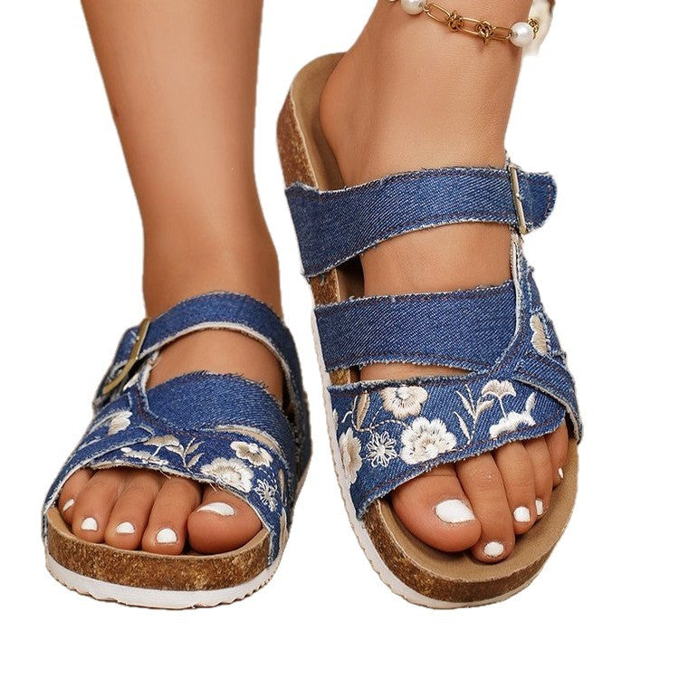 Damen modische Komfortsandalen mit dekorativem Blumenstick R&B
