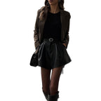 Damen Modische Kunstleder Shorts im Rockstil mit hohem Bund R&B