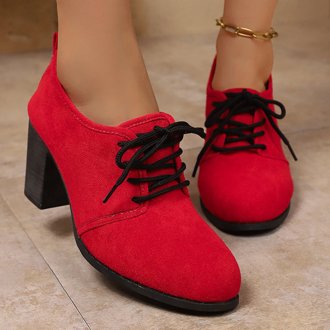 Damen elegante Plateau-Schnürschuhe mit modischem Blockabsatz und komfortablem Fußbett R&B