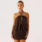 Damen Mini-Kleid mit raffiniertem Halterneck und verführerischem Schlüsselausschnitt R&B