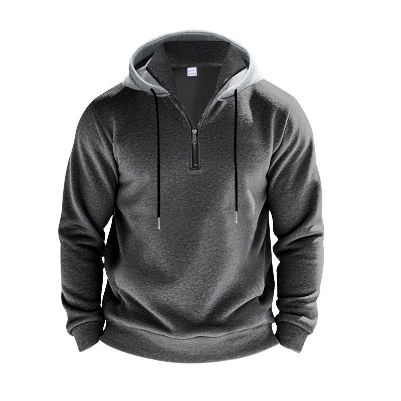 Herren nan sportives Kapuzen-Sweatshirt mit kurzem Frontreißverschluss, kontrastgefütterter Kapuze und elastischen Rippbündchen R&B