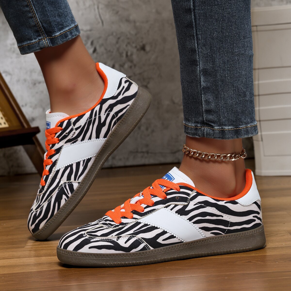 Damen nan Leopardenmuster Wildlederoptik Sneaker mit ergonomischer Polstersohle und rutschfester Gummisohle R&B