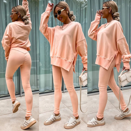 Damen lässiger Oversized-Sweater und leggings im Set R&B