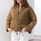 Damen gesteppte Oversized-Jacke mit hohem Kragen und elastischem Bund R&B