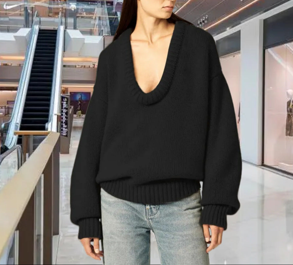 Damen Strickpullover mit V-Ausschnitt und lässigem Schnitt R&B