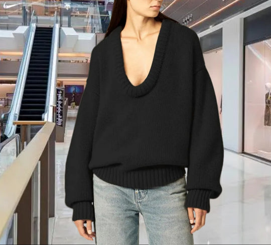 Damen Strickpullover mit V-Ausschnitt und lässigem Schnitt R&B