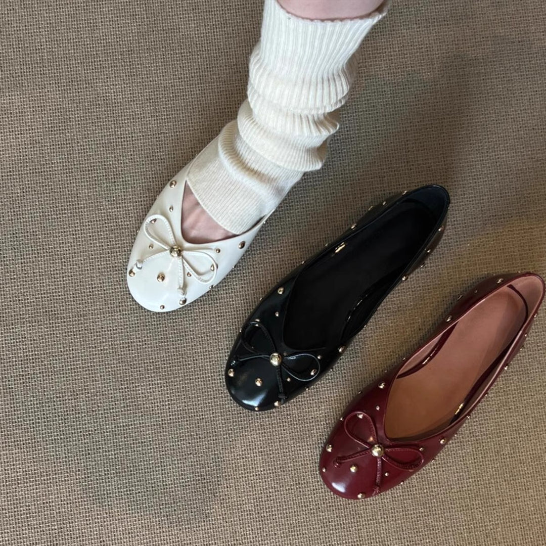 Damen Ballerinas mit modischem Schleifendesign und dekorativem Perlenbesatz R&B