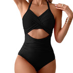 Damen Hochgeschnittener Cut-Out Badeanzug mit Kreuzträgern und figurformendem Design R&B
