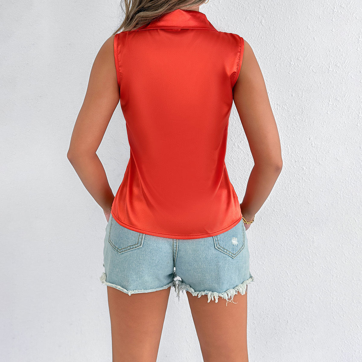 Damen Elegante Satin-Bluse mit Kragen R&B