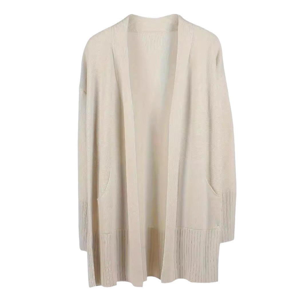 Damen lässiger Strickcardigan mit offenen Vorderteilen und praktischen Taschen