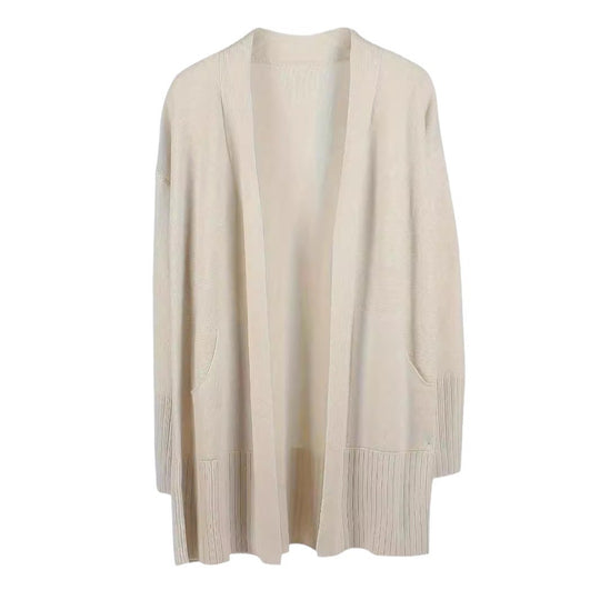 Damen lässiger Strickcardigan mit offenen Vorderteilen und praktischen Taschen R&B