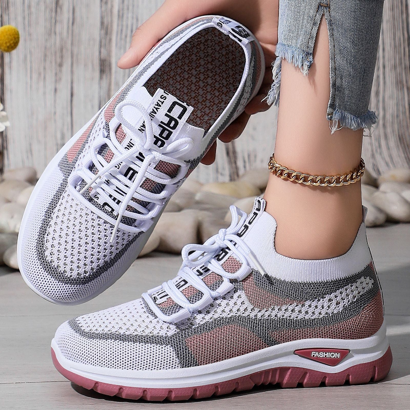 Damen Komfortable und atmungsaktive Sneakers mit elastischem Einstieg und flexibler Sohle R&B