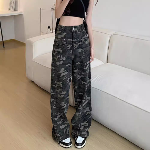 Damen Cargohose mit weitem Bein und modernem Camouflage-Muster R&B