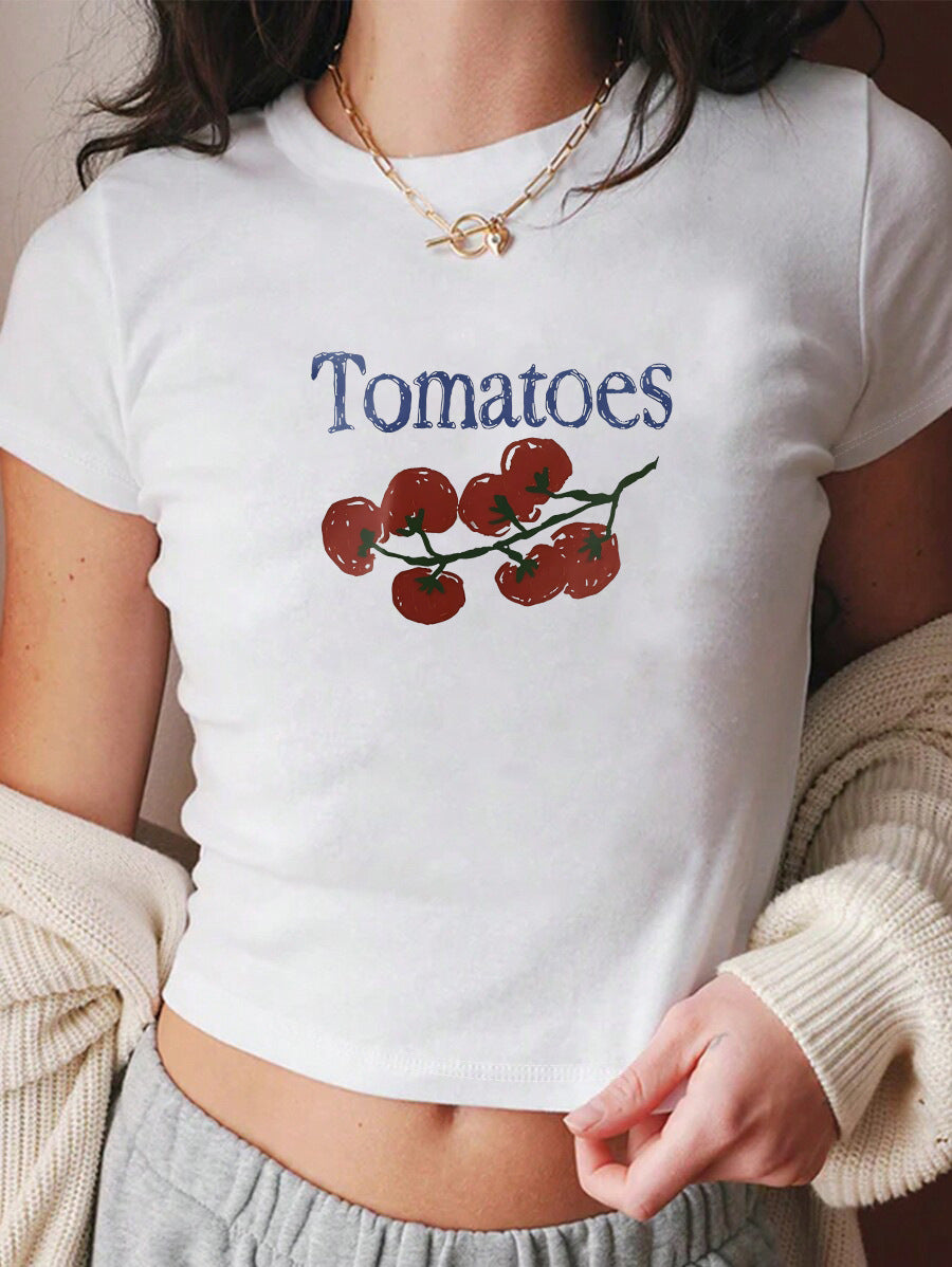 Damen Crop-T-Shirt mit kreativem Tomatenmotiv R&B