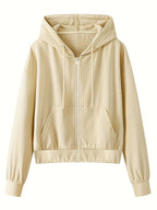 Damen sportlicher Kapuzenpullover mit Reißverschluss und elastischem Saum R&B