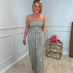 Damen Bandeau Jumpsuit mit weitem Bein und Bindegürtel R&B