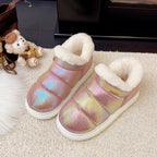 Damen gefütterte Slipper mit glänzender Oberflächenstruktur und weichem Innensohle