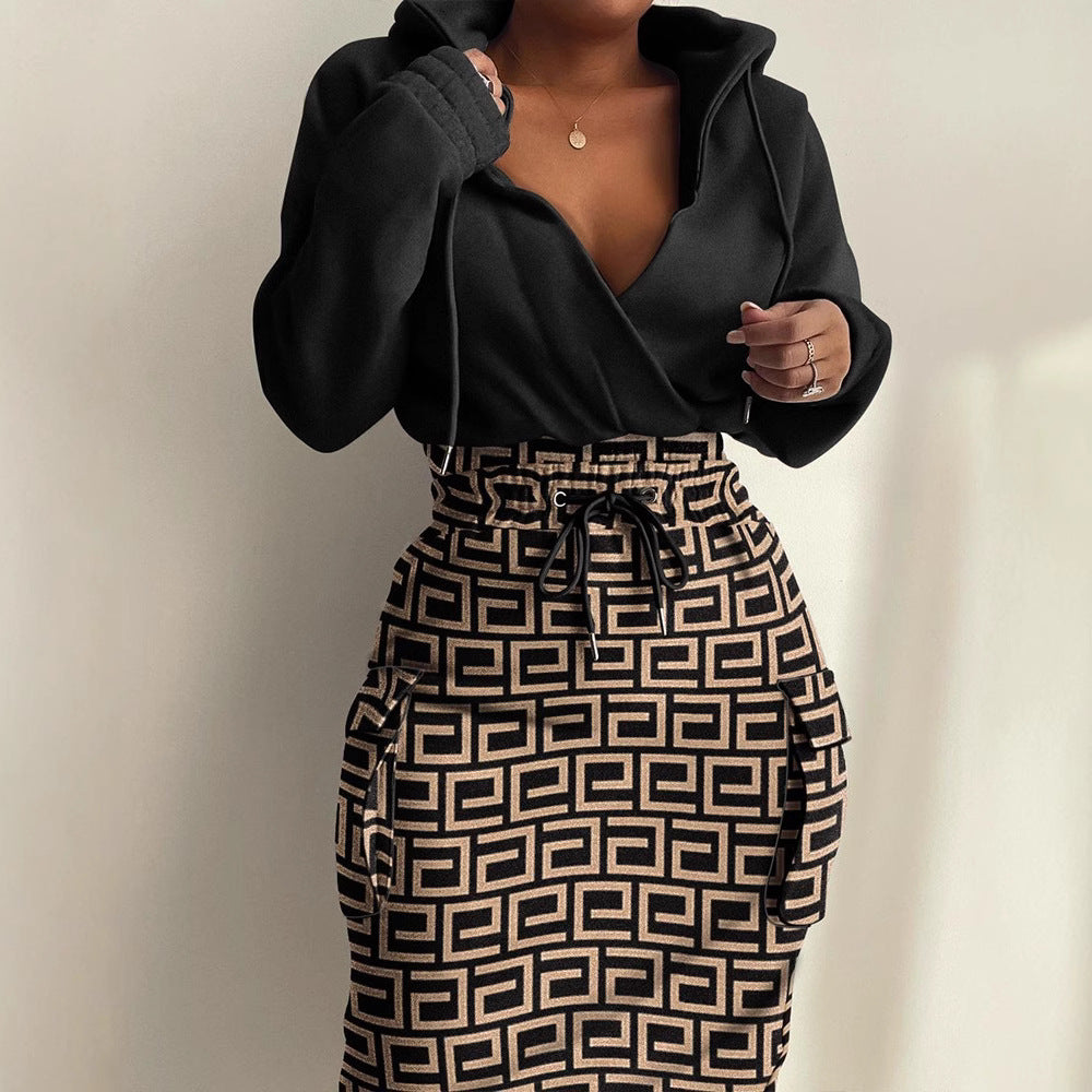 Damen lässiges Set mit modernem Zeitungsdruck R&B