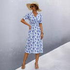 Damen midi Kleid mit floralen Mustern und seitlichem Schlitz R&B