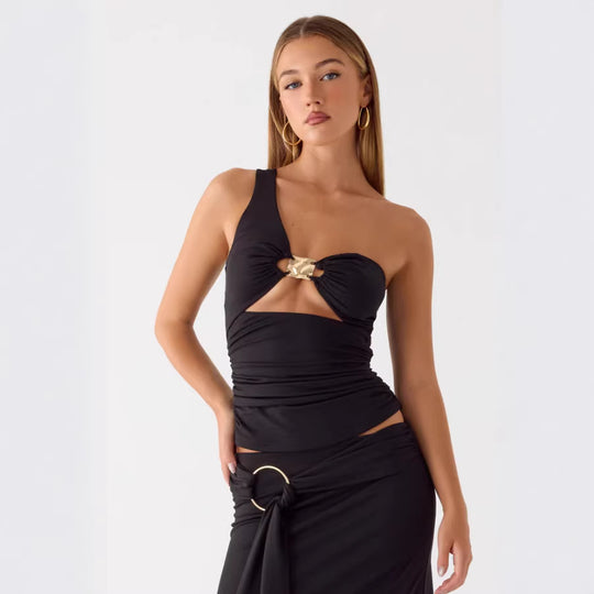 Damen Bauchfreies Oberteil mit asymmetrischem Schnitt und metallischer Schnalle R&B