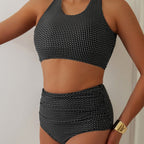 Damen Bikiniset mit hoch geschnittenen Unterteilen und Raffung R&B