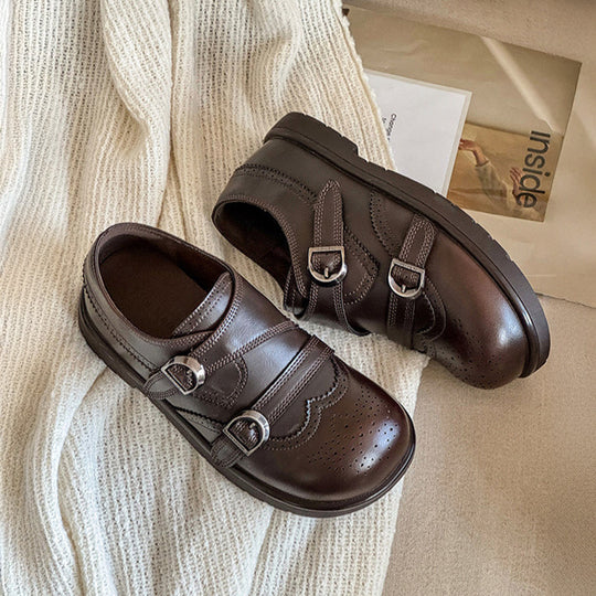 Damen Elegante Schnürschuhe mit doppeltem Riemen und feiner Perforation R&B