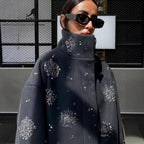 Damen Modische Oversized-Jacke mit funkelnden Applikationen R&B