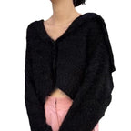 Damen lässiger Pullover mit tiefem V-Ausschnitt und strukturiertem Maschenmuster R&B
