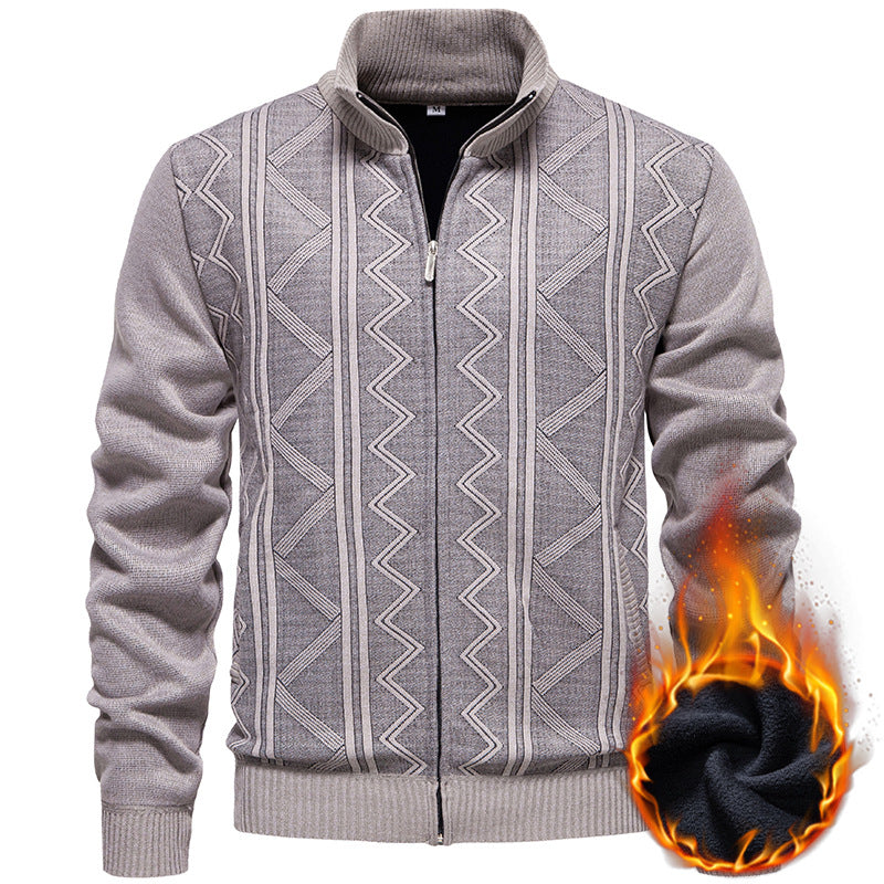 Herren Strickjacke mit Zopfmuster und hohem Stehkragen R&B