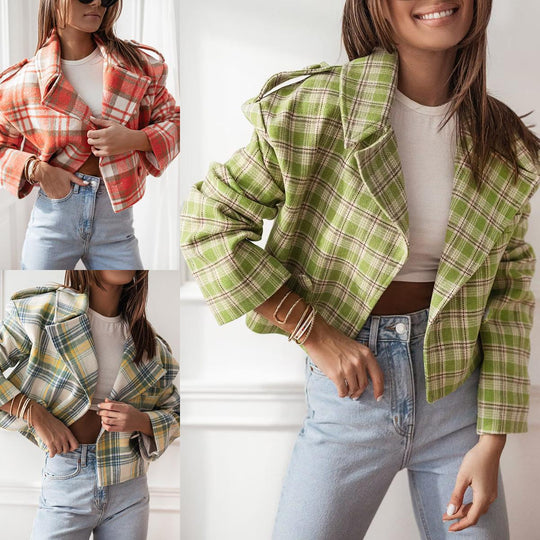 Damen Karierter Kurzblazer mit schickem Schnitt und modischen Details R&B