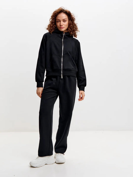 Damen komfortables Set aus Hoodie und Jogginghose mit Reißverschluss R&B