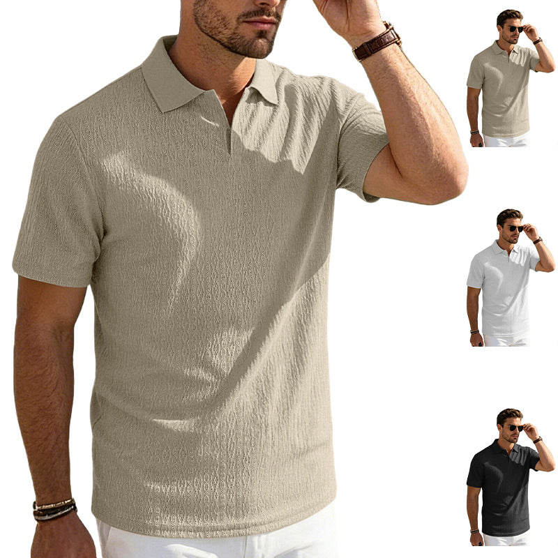 Herren nan elegantes Kurzarm-Polo aus strukturierter Micro-Jacquard-Baumwollmischung mit formstabilem Hemdkragen R&B