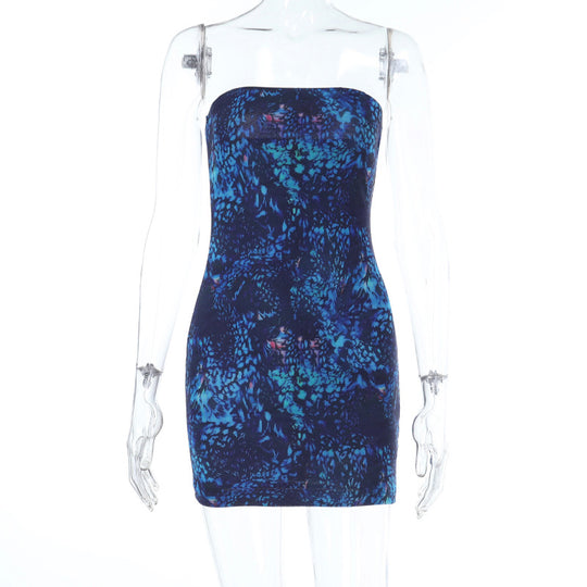 Damen schulterfreies Minikleid im aquatischem Design R&B