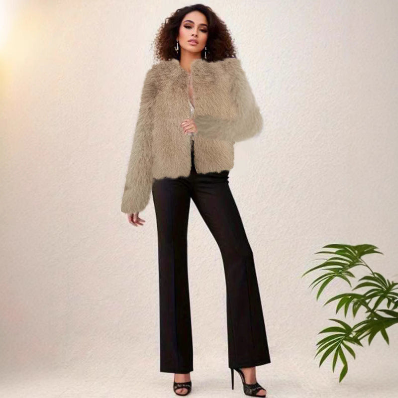 Damen Luxuriöse Kunstpelzjacke mit kurzem Schnitt und voluminösen Ärmeln R&B