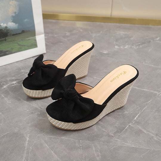 Damen Wedge-Pantoletten mit kreativem Schleifen-Design und verstellbarem Riemen R&B