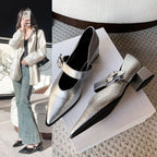 Damen elegante Slingback-Pumps mit breitem Riemen und blockiertem Absatz R&B