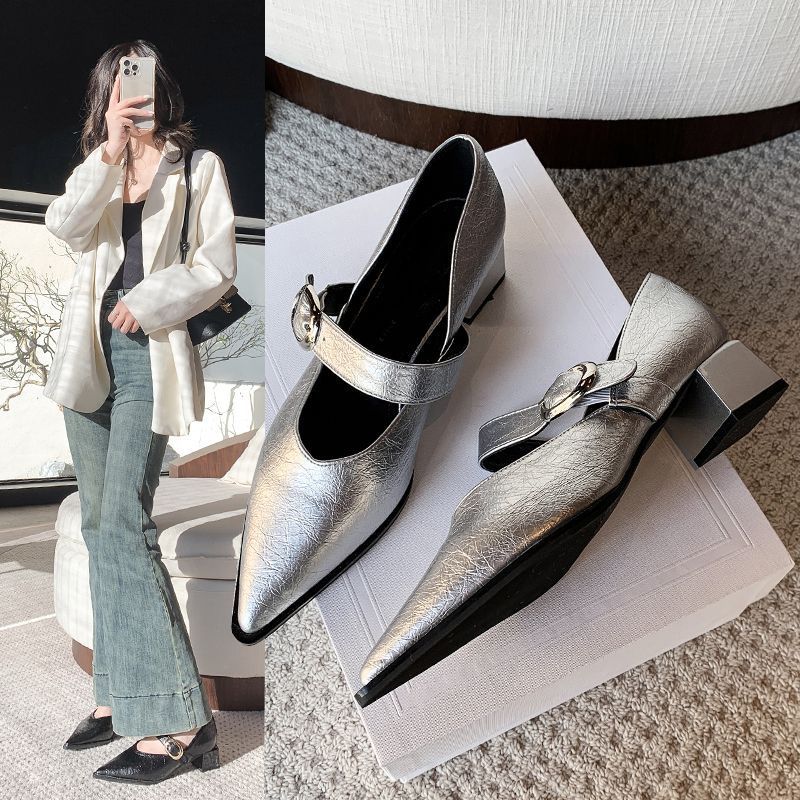 Damen elegante Slingback-Pumps mit breitem Riemen und blockiertem Absatz R&B