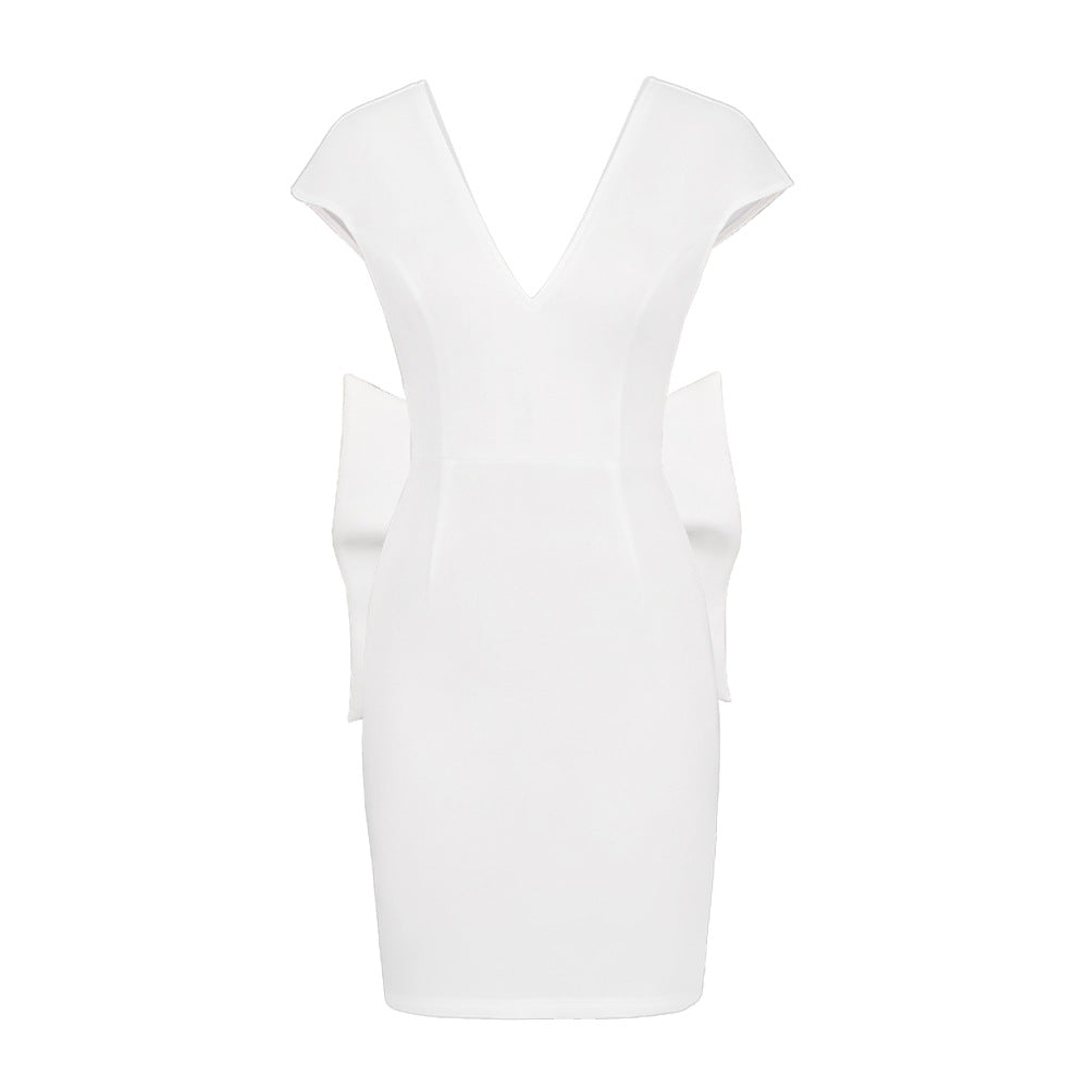 Damen figurbetontes Cocktailkleid mit elegantem V-Ausschnitt und schwingendem Saum R&B