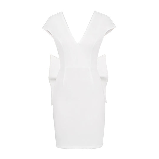 Damen figurbetontes Cocktailkleid mit elegantem V-Ausschnitt und schwingendem Saum R&B