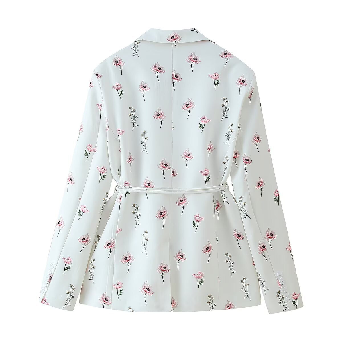 Damen modische Blazerjacke mit floralem Muster und Taillengürtel R&B