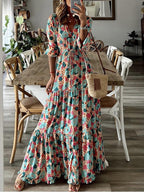 Damen Maxikleid mit elegantem Paisleymuster und Knopfdetails R&B
