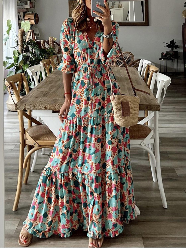 Damen Maxikleid mit elegantem Paisleymuster und Knopfdetails R&B
