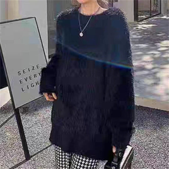 Damen Flauschiger Rundhals-Pullover mit lässigem Schnitt und oversized Passform R&B