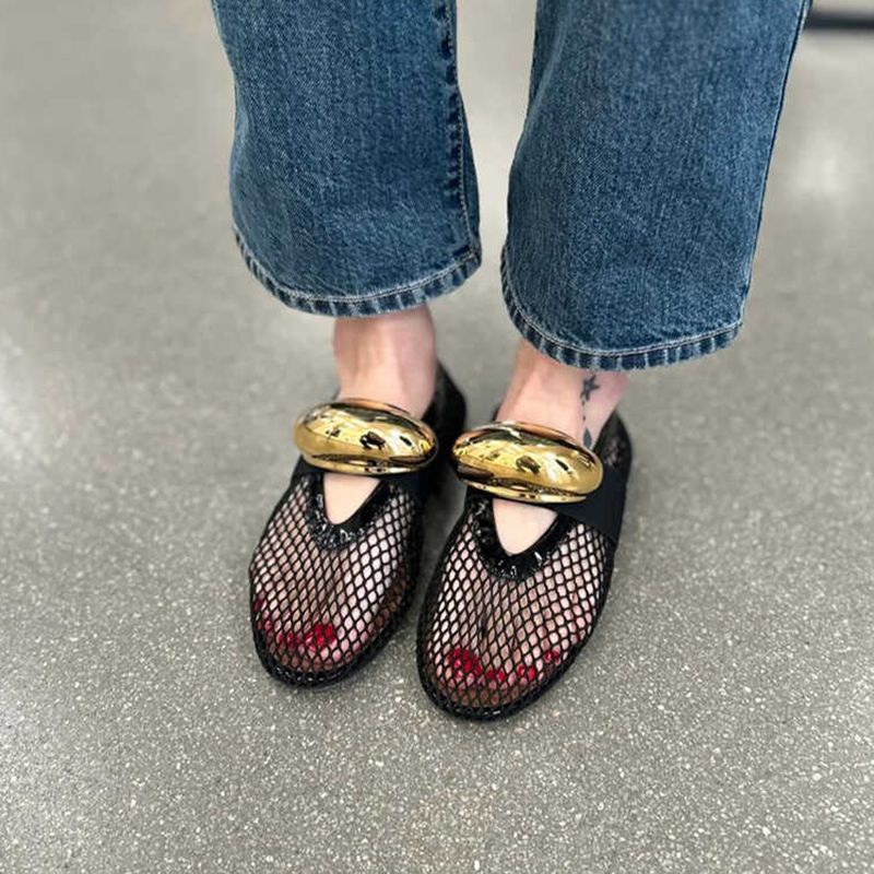 Damen edle Netz-Sandalen mit luxuriösem Goldakzent R&B