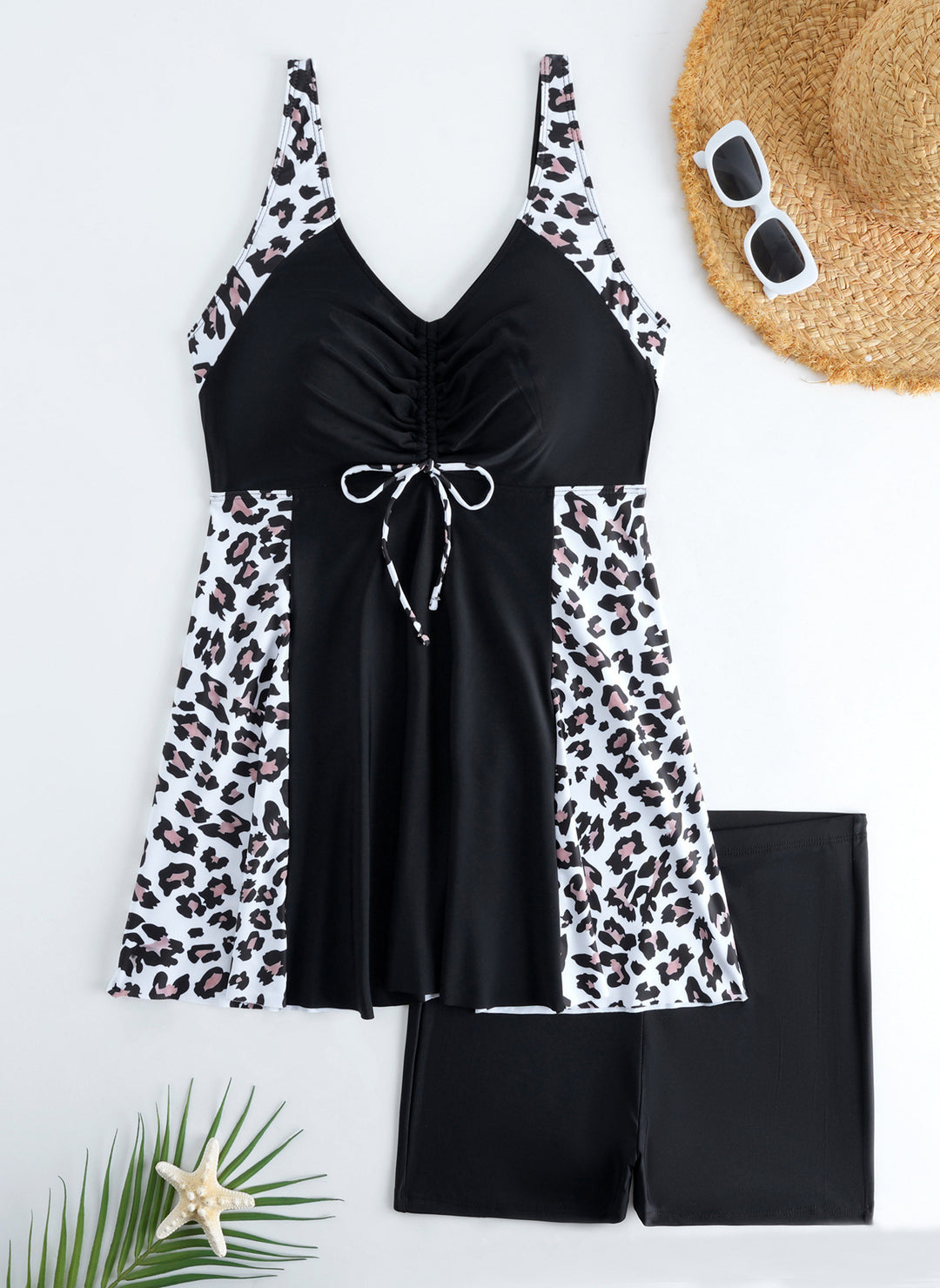 Damen Strandkleid Badeanzug mit elegantem Leopardenmuster R&B