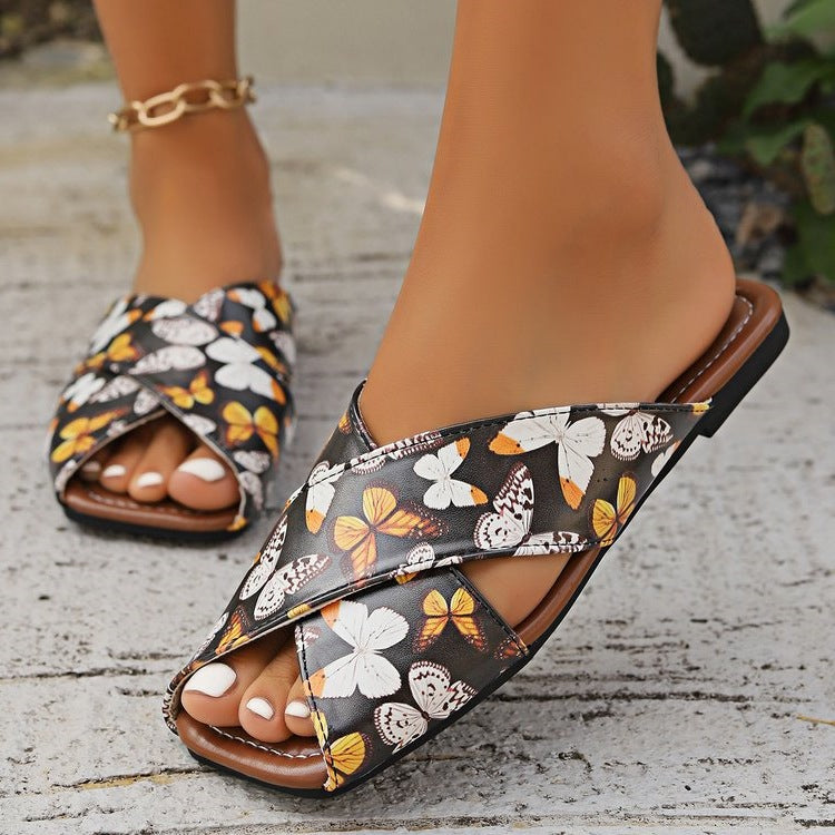 Damen Faltbare Sandalen mit floralem Muster R&B