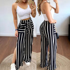 Damen Lässige Palazzo-Hose mit seitlichen Schlitzen und Bindegürtel